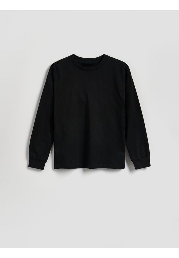 Reserved - Bawełniany longsleeve - czarny. Kolor: czarny. Materiał: bawełna. Długość rękawa: długi rękaw