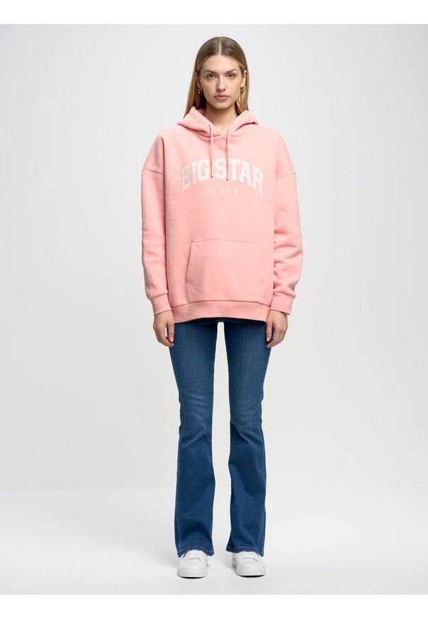 Big-Star - Bluza damska z kapturem różowa Rubialsa 601. Okazja: do domu. Typ kołnierza: kaptur. Kolor: różowy. Materiał: dzianina. Wzór: haft