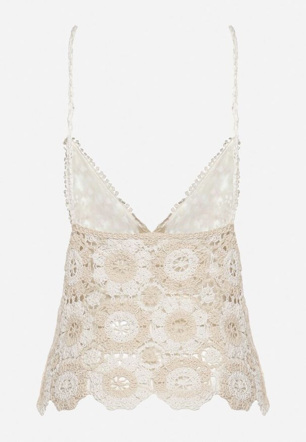 Born2be - Beżowy Top Ażurowy w Stylu Boho z Bawełny Nahiroa. Typ kołnierza: dekolt w kształcie V. Kolor: beżowy. Materiał: bawełna. Wzór: ażurowy. Sezon: lato. Styl: boho