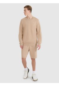 4f - 4F Bluza dresowa nierozpinana bez kaptura męska - beżowa XXL. Okazja: na co dzień. Typ kołnierza: bez kaptura. Kolor: beżowy. Materiał: dresówka. Wzór: gładki, ze splotem. Styl: klasyczny, sportowy, casual