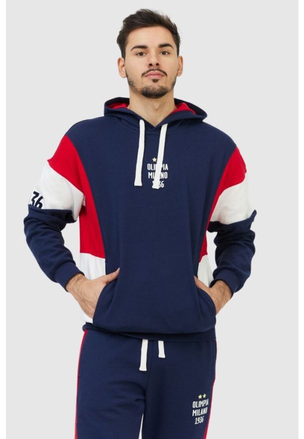 EA7 Emporio Armani - EA7 Granatowa bluza męska Olimpia milano, Rozmiar M. Kolor: niebieski. Materiał: prążkowany, bawełna. Wzór: aplikacja, nadruk