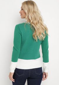 Born2be - Zielony Sweter z Angorą Ozdobiony Kropeczkami i Szerokimi Wstawkami na Dole Chanci. Kolor: zielony. Materiał: wełna, dzianina. Długość rękawa: długi rękaw. Długość: długie. Wzór: aplikacja. Styl: klasyczny #3