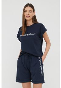 Emporio Armani Underwear szorty bawełniane damskie kolor granatowy z nadrukiem high waist. Okazja: na co dzień. Stan: podwyższony. Kolor: niebieski. Materiał: bawełna. Wzór: nadruk. Styl: casual #2