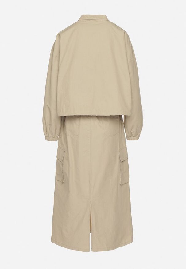 Born2be - Jasnobeżowy Komplet z Bawełną Rozpinana Bluza i Spódnica Evariel. Kolor: beżowy. Materiał: bawełna. Wzór: aplikacja