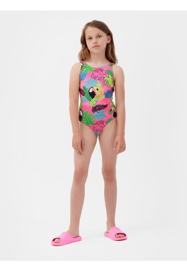4f - Kostium kąpielowy jednoczęściowy dziewczęcy. Kolor: wielokolorowy. Materiał: materiał, dzianina. Wzór: nadruk, kolorowy
