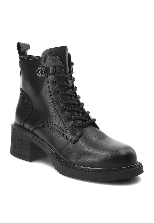 Vinceza - Czarne Botki S.Barski Modne Obuwie Damskie Na Obcasie. Okazja: na co dzień. Zapięcie: sznurówki. Kolor: czarny. Materiał: jeans, skóra. Obcas: na obcasie. Styl: casual, klasyczny, elegancki. Wysokość obcasa: średni