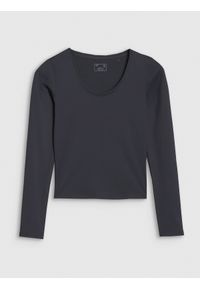 4f - Longsleeve slim gładki damski - czarny. Okazja: na co dzień. Kolor: czarny. Materiał: syntetyk, dzianina, elastan, materiał, jersey. Długość rękawa: długi rękaw. Długość: długie. Wzór: gładki. Styl: sportowy, casual, klasyczny