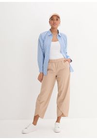 bonprix - Spodnie 3/4 z przewiewnej mieszanki lnu. Stan: podwyższony. Kolor: beżowy. Materiał: len #3