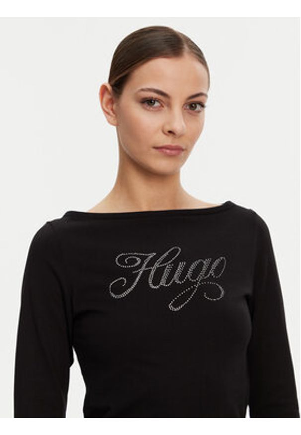 Hugo - HUGO Bluzka 50537227 Czarny Slim Fit. Kolor: czarny. Materiał: bawełna