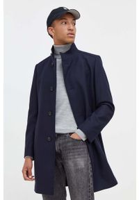 Hugo - HUGO płaszcz wełniany kolor granatowy przejściowy. Okazja: na co dzień. Kolor: niebieski. Materiał: wełna. Styl: casual #1