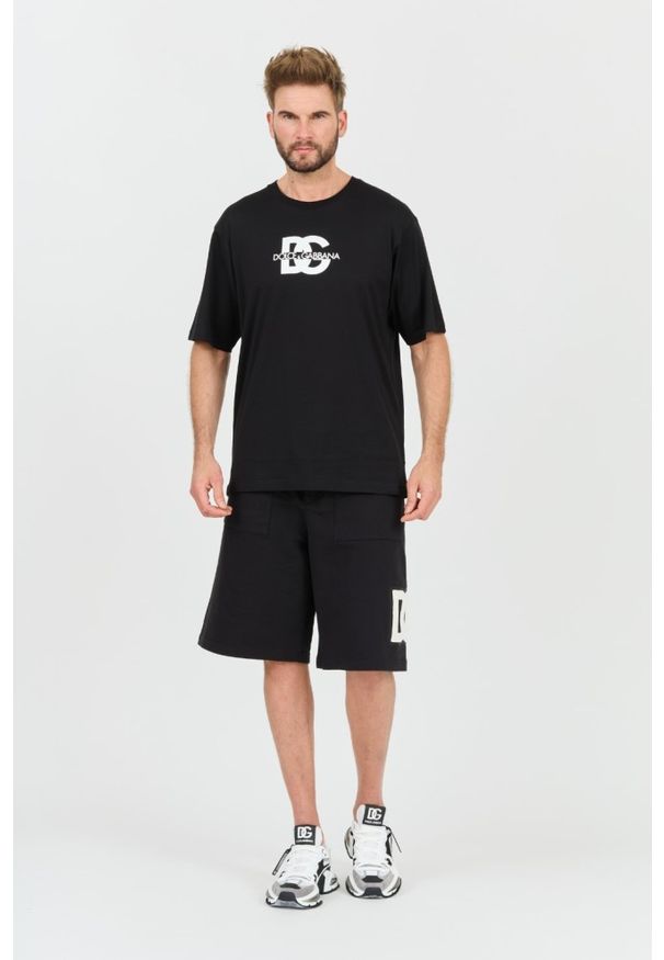 Dolce and Gabbana - DOLCE & GABBANA Czarny męski t-shirt z dużym logo, Rozmiar 54. Kolor: czarny
