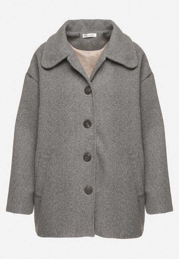 Born2be - Szary Płaszcz Jednorzędowy o Koszulowym Kroju z Kieszeniami Horenami. Okazja: na co dzień. Kolor: szary. Materiał: jeans. Styl: elegancki, casual