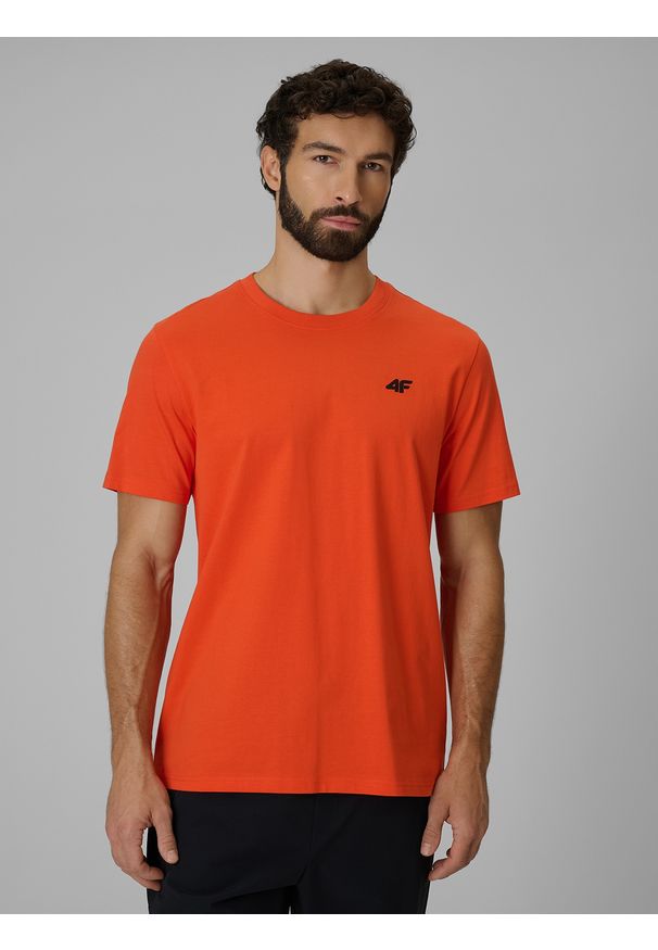 4f - 4F T-shirt regular gładki męski - pomarańczowy S. Okazja: na co dzień. Kolor: pomarańczowy. Materiał: materiał. Wzór: gładki. Styl: casual, klasyczny