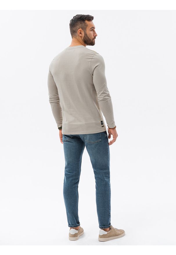 Ombre Clothing - Longsleeve męski z nadrukiem L130 - beżowy - XXL. Kolor: beżowy. Materiał: tkanina, bawełna. Długość rękawa: długi rękaw. Wzór: nadruk