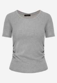 Born2be - Szary Prążkowany T-shirt Ozdobiony po Bokach Marszczeniem Nedisa. Okazja: na co dzień. Kolor: szary. Materiał: prążkowany. Wzór: aplikacja. Styl: casual #5