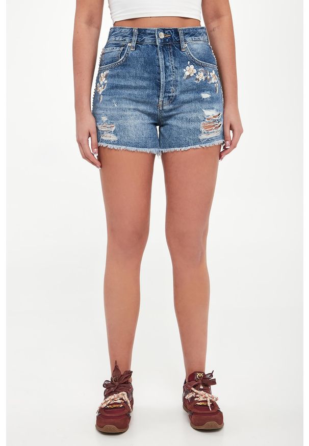 Liu Jo - Szorty damskie jeansowe z haftem LIU JO. Materiał: jeans. Wzór: haft