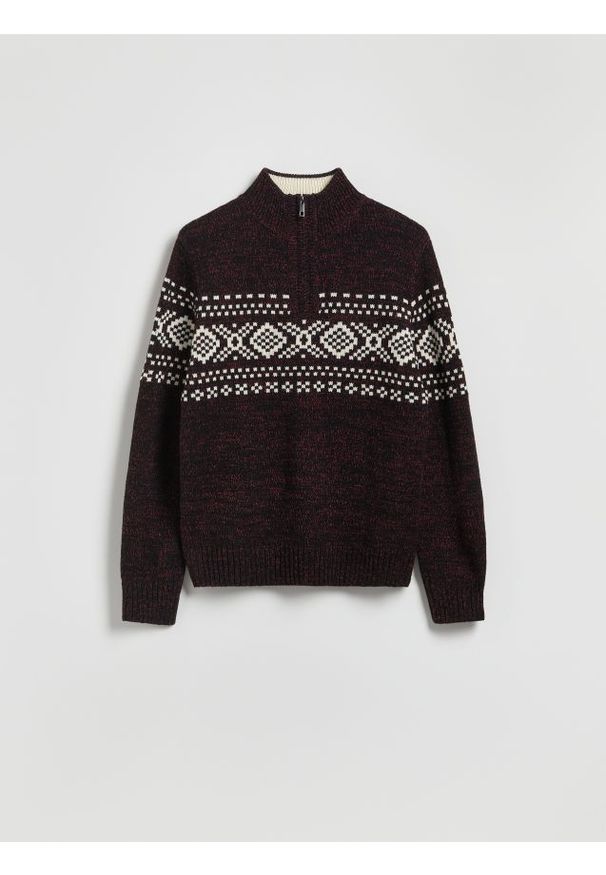 Reserved - Sweter z golfem - bordowy. Typ kołnierza: golf. Kolor: czerwony. Materiał: dzianina