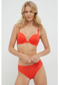 Calvin Klein Underwear biustonosz kolor czerwony gładki. Kolor: pomarańczowy. Materiał: materiał. Rodzaj stanika: wyciągane miseczki, biustonosz z fiszbinami, odpinane ramiączka. Wzór: gładki #3