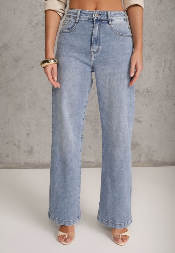 Renee - Niebieskie Casualowe Jeansy Wide Leg High Waist z Bawełną Sulaer. Okazja: na co dzień. Stan: podwyższony. Kolor: niebieski. Długość: długie. Wzór: gładki. Styl: casual