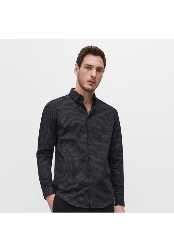 Reserved - Koszula slim fit w drobny wzór - Czarny. Kolor: czarny