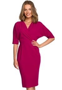 Stylove - Elegancka sukienka ołówkowa z kopertowym dekoltem V fioletowa. Okazja: do pracy, na spotkanie biznesowe. Kolor: fioletowy. Typ sukienki: ołówkowe, kopertowe. Styl: elegancki #1