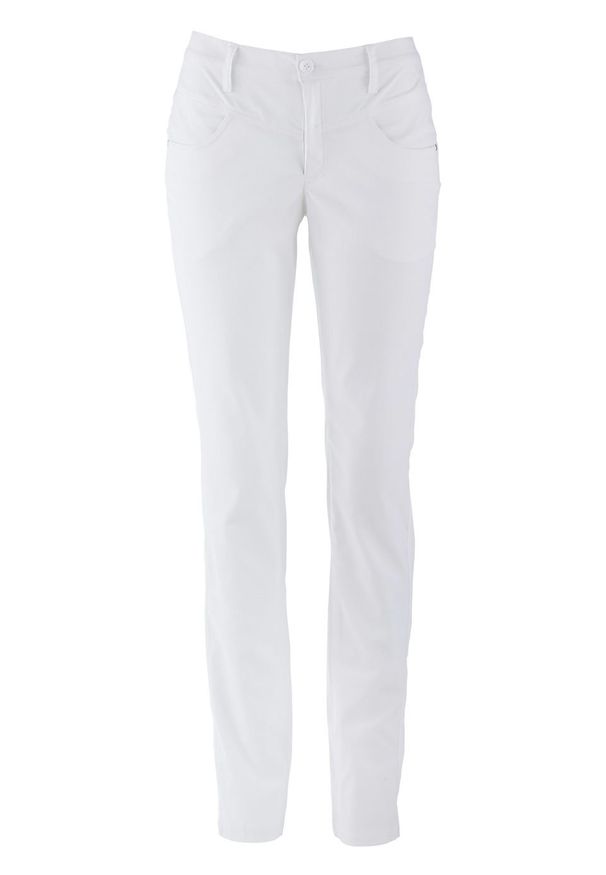 Spodnie z bengaliny ze stretchem STRAIGHT bonprix biały. Stan: obniżony. Kolor: biały. Materiał: poliester, wiskoza, materiał, włókno, skóra
