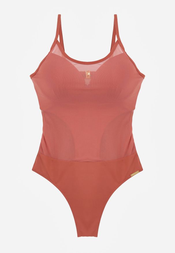 Born2be - Różowy Strój Kąpielowy Jednoczęściowy z Siateczkowymi Panelami Thelona. Kolor: różowy