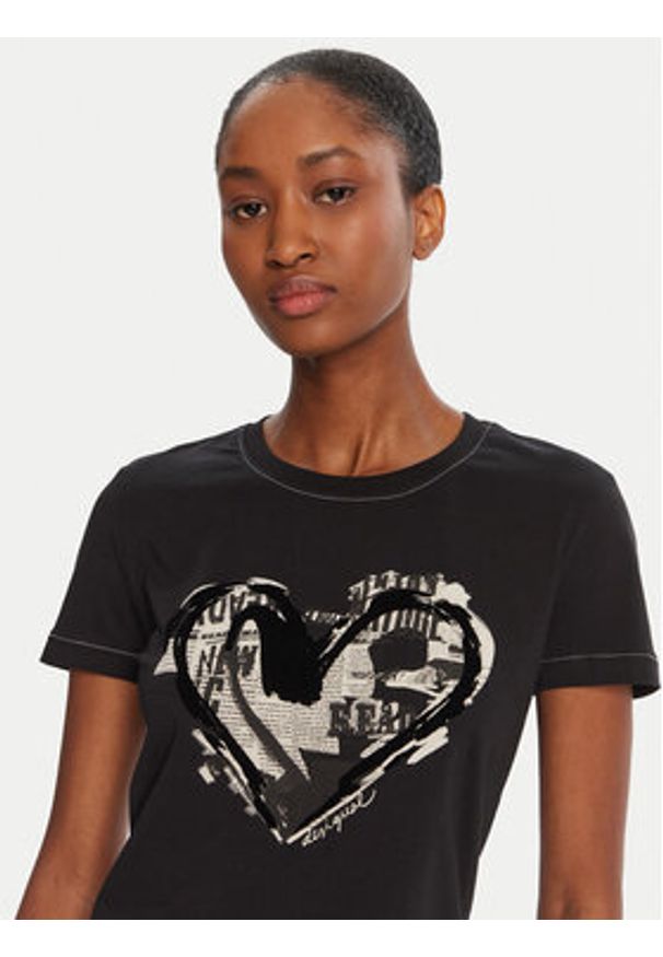 Desigual T-Shirt Letter Core 25WWTK04 Czarny Regular Fit. Kolor: czarny. Materiał: bawełna