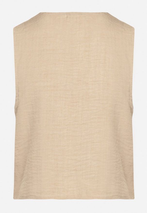 Born2be - Beżowa Kamizelka w Stylu Boho z Haftem i Wiązaniem z Koralikami Olreis. Okazja: na co dzień. Kolor: beżowy. Materiał: koronka, jeans. Wzór: haft. Sezon: wiosna, lato. Styl: boho