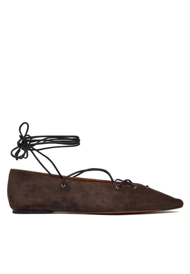 Lauren Ralph Lauren - LAUREN RALPH LAUREN Baleriny Suede Lace-Up Pointed Ballet Flat 818P15775001 Brązowy. Kolor: brązowy. Materiał: skóra, zamsz
