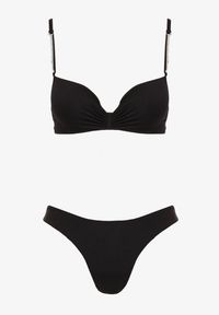 Born2be - Czarne Bikini Góra z Regulowanymi Ramiączkami Ozdobionymi Cyrkoniami z Elastycznym Dołem w Zestawie Spodenki Kąpielowe z Gumką w Pasie Quilalia. Kolor: czarny. Wzór: aplikacja #2