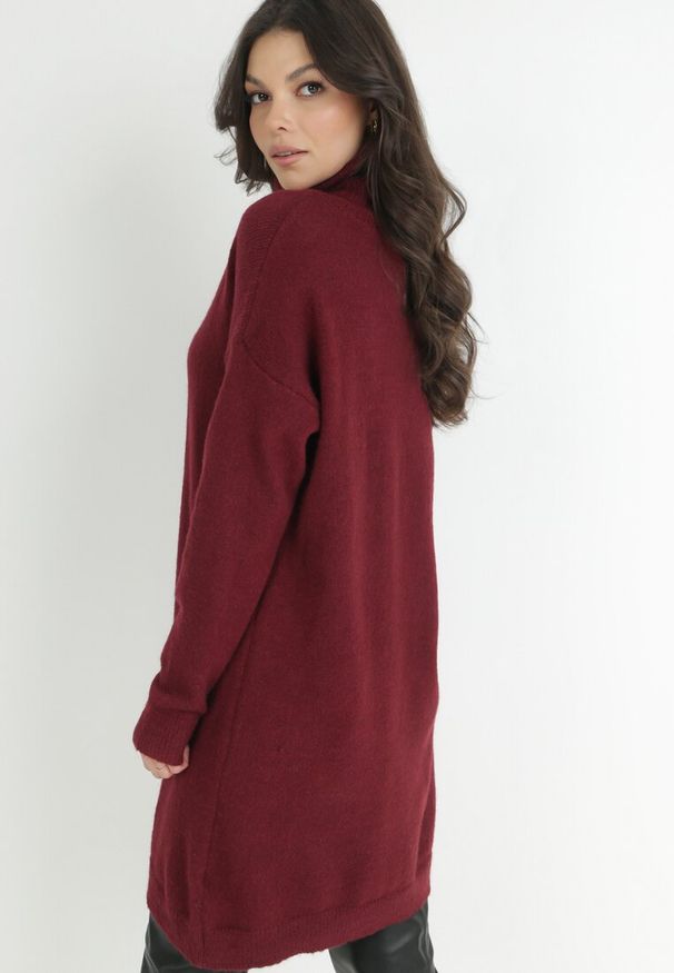 Born2be - Bordowa Sukienka Dzianinowa Classificator. Okazja: na co dzień. Typ kołnierza: golf. Kolor: czerwony. Materiał: dzianina. Długość rękawa: długi rękaw. Sezon: zima, jesień. Typ sukienki: proste. Styl: casual