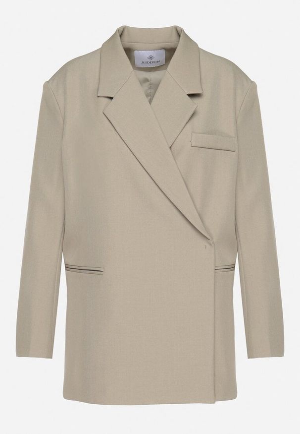 Born2be - Jasnozielona Marynarka Dwurzędowa Oversize o Pudełkowym Kroju Cornelita. Okazja: na spotkanie biznesowe, na co dzień. Kolor: zielony. Materiał: jeans. Styl: biznesowy, casual, klasyczny