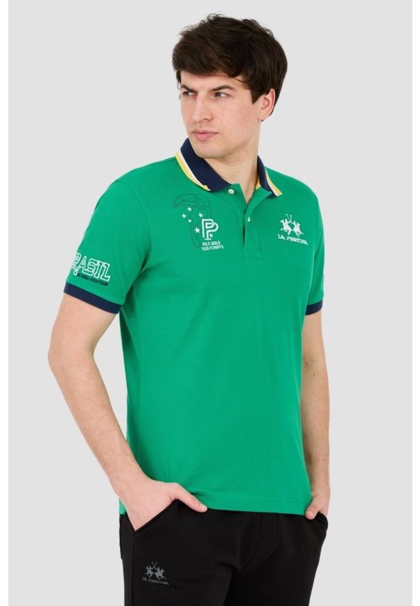 La Martina - LA MARTINA Zielone męskie polo, Rozmiar XL. Typ kołnierza: polo. Kolor: zielony