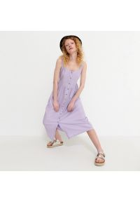 House - Sukienka midi z domieszką lnu - Fioletowy. Kolor: fioletowy. Materiał: len. Długość: midi #1