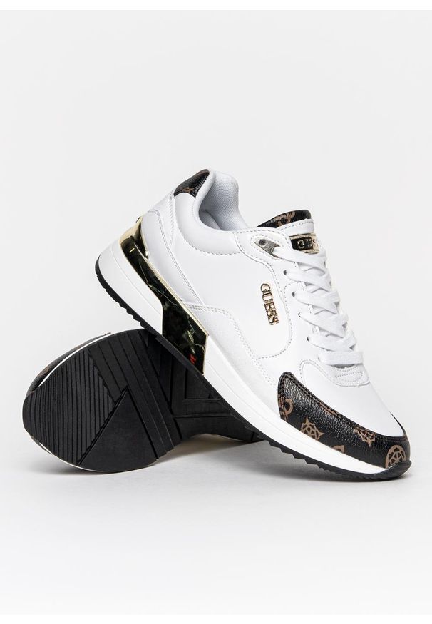 Sneakersy damskie Guess Moxea (FL12FL5MOX-WHBR). Kolor: biały. Materiał: materiał, jeans, denim. Sezon: lato
