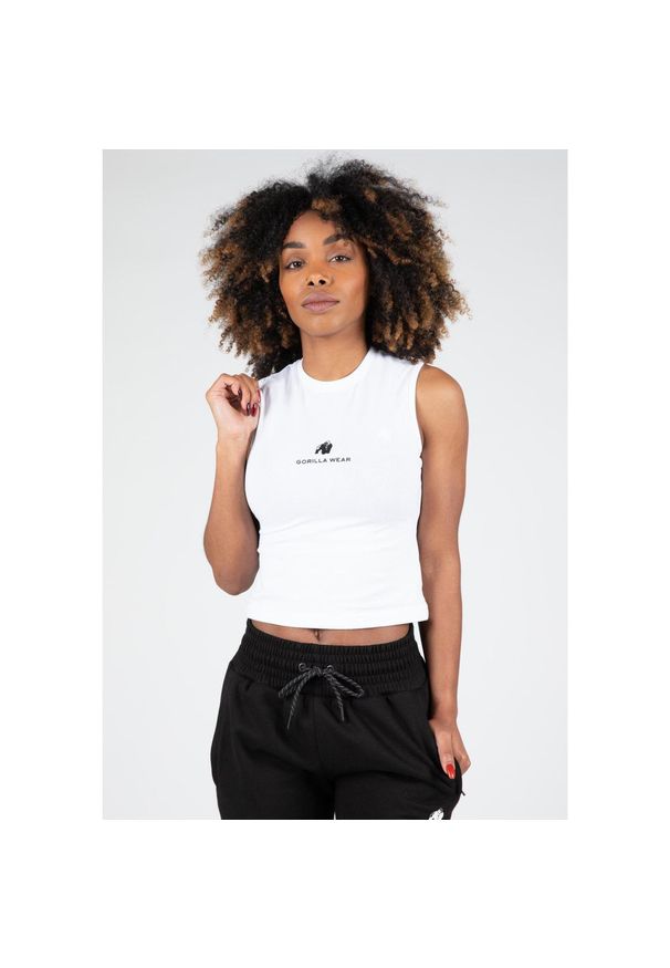 GORILLA WEAR - Livonia Crop Top - Biały. Kolor: biały. Długość rękawa: bez rękawów. Sport: fitness