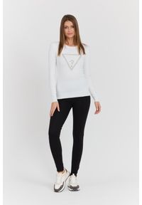 Guess - GUESS Biały damski sweter Rylie Triangle z dużym logo, Rozmiar S. Kolor: biały. Materiał: poliester, wiskoza, elastan, materiał. Długość rękawa: długi rękaw. Długość: długie. Styl: elegancki, klasyczny #5