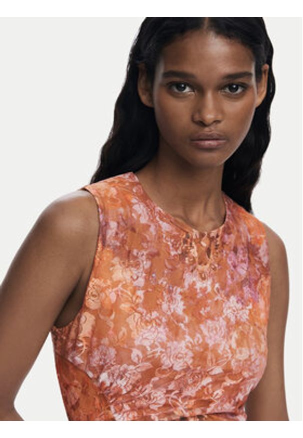 Desigual Sukienka koktajlowa Lua 25WWVK26 Pomarańczowy Slim Fit. Kolor: pomarańczowy. Materiał: syntetyk. Styl: wizytowy