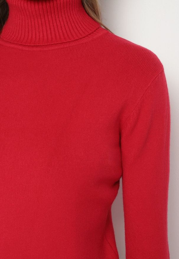 Born2be - Czerwony Sweter z Golfem z Domieszką Kaszmiru i Wiskozy Zaisma. Okazja: na co dzień. Typ kołnierza: golf. Kolor: czerwony. Materiał: wiskoza, kaszmir. Długość rękawa: długi rękaw. Długość: długie. Styl: elegancki, casual