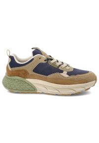 Granatowe Sneakersy Jeep Modne Obuwie Męskie. Okazja: na co dzień. Kolor: beżowy. Materiał: zamsz, materiał. Szerokość cholewki: normalna #7