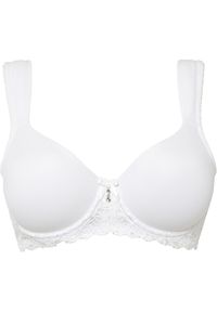 bonprix - Biustonosz z usztywnianymi miseczkami i wyściełanymi ramiączkami. Kolor: biały. Materiał: koronka. Wzór: koronka #1