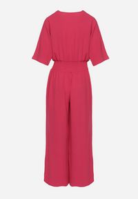 Born2be - Fuksjowy Kopertowy Kombinezon z Gumką w Talii i Szerokimi Nogawkami Vimashea. Okazja: na co dzień. Kolor: różowy. Styl: casual, elegancki #3