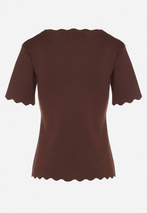 Born2be - Brązowa Bluzka Dzianinowa z Krótkim Rękawem Bellalanie. Kolor: brązowy. Materiał: dzianina. Długość rękawa: krótki rękaw. Długość: krótkie