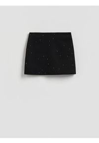 Reserved - Spódnica mini ze strassem - czarny. Kolor: czarny. Materiał: tkanina, wiskoza #1
