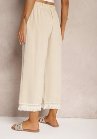 Renee - Beżowe Szerokie Spodnie High Waist z Gumką w Pasie Jolfea. Okazja: na co dzień. Stan: podwyższony. Kolor: beżowy. Materiał: tkanina. Styl: elegancki, casual