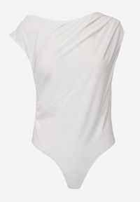Renee - Białe Body o Asymetrycznym Kroju z Marszczeniem Asintlia. Okazja: na co dzień, do pracy. Kolor: biały. Styl: casual, elegancki #4