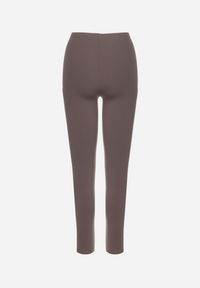 Born2be - Brązowe Legginsy z Wysokim Stanem i Gumką w Pasie Norolia. Okazja: na co dzień. Stan: podwyższony. Kolor: beżowy. Materiał: dzianina. Styl: wizytowy, elegancki, casual