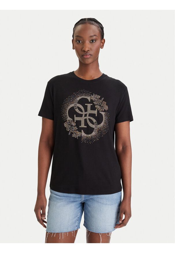 Guess T-Shirt E6GI01 K68D2 Czarny Regular Fit. Kolor: czarny. Materiał: wiskoza