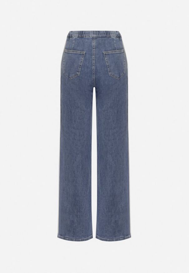 Born2be - Niebieskie Jeansy o Szerokim Kroju z Gumką w Pasie i Lampasami Nusaria. Okazja: na co dzień. Kolor: niebieski. Styl: elegancki, casual